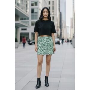 Gala Women’s XL Green Ivory Mini Skirt Song of the South Button Front Pocket NWT